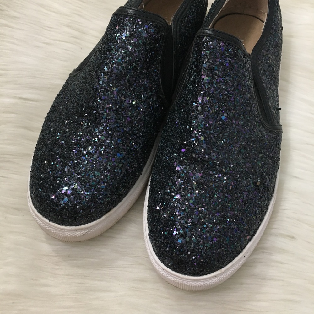 J Slides Navy Blue Glitter Slip On Sneakers Shoes - Picture 4 of 7